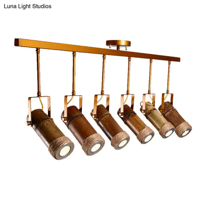 DecorBites™ 3/6 Bulbs Bamboo Tube Island Pendant - Brown Iron Suspension Lighting with Hemp Rope
