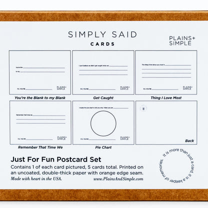 SALE | Simply Said Just For Fun Postcard Set | 5 Cards | Plains + Simple