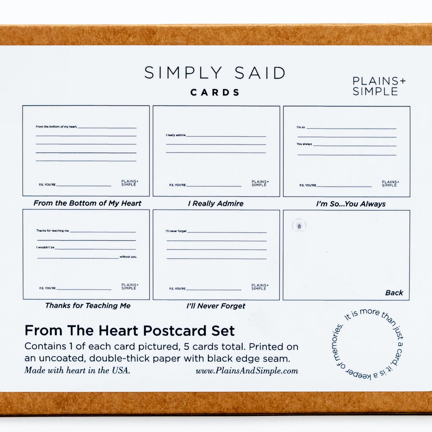 SALE | Simply Said From The Heart Postcard Set | 5 Cards | Plains + Simple