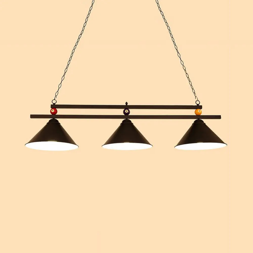DecorBites™ 3-Head Conical Metallic Billiard Light - Indoor Island Lighting Fixture in Black/Red/Blue