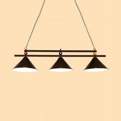 DecorBites™ 3-Head Conical Metallic Billiard Light - Indoor Island Lighting Fixture in Black/Red/Blue