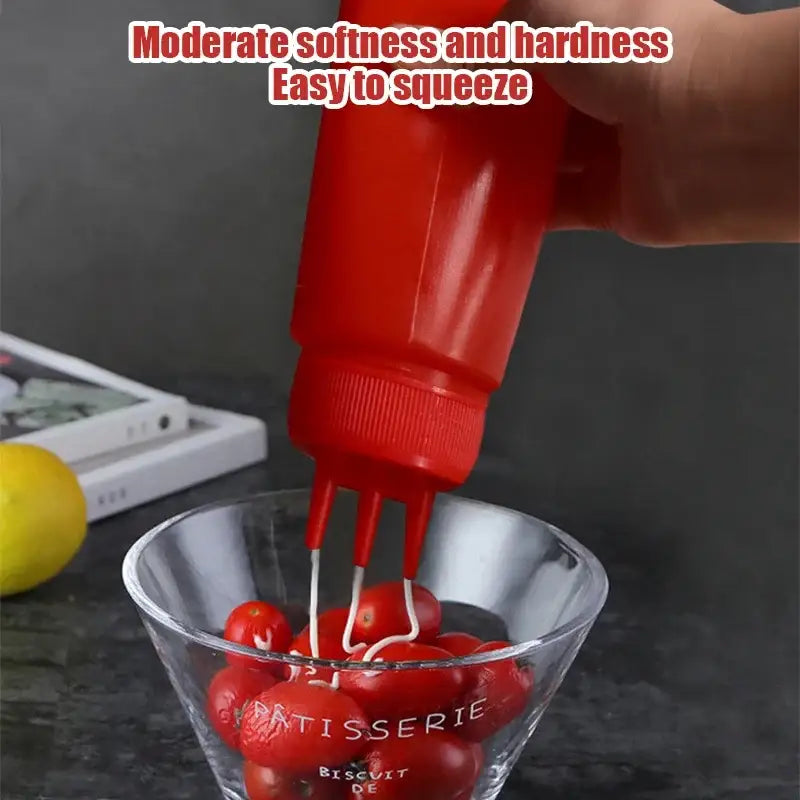3-hole multi-color squeeze bottle condiment dispenser kitchen set