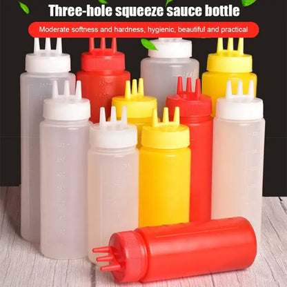 3-hole multi-color squeeze bottle condiment dispenser kitchen set