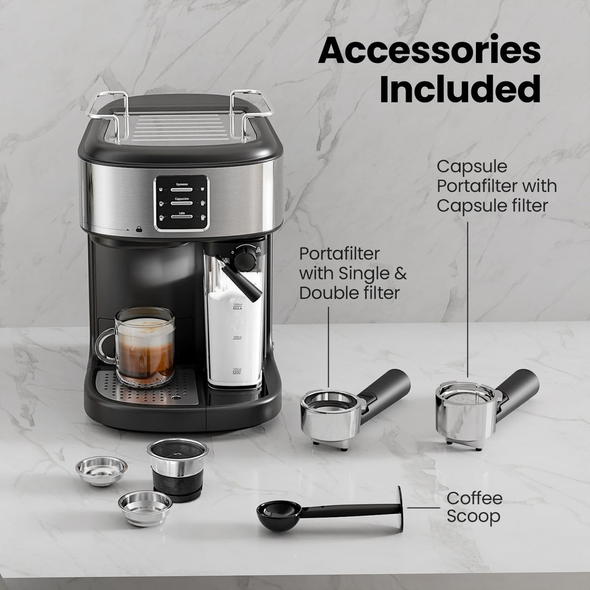 3 in 1 Professional Espresso Maker with Dual Heating System & Capsule Compatible CM8011
