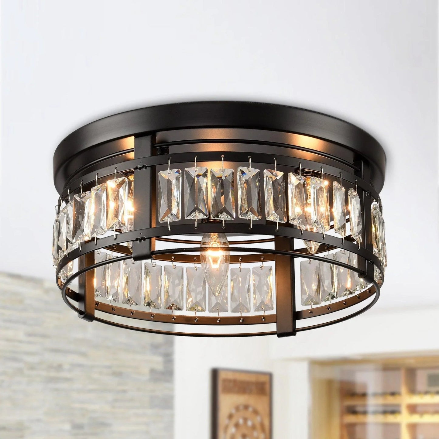 3-Light Modern Crystal Flush Mount Ceiling Light