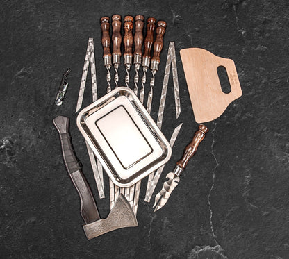 "Lynx" Outdoor Grilling Accessories BBQ Skewers Set  in a Wooden Case, 12 items