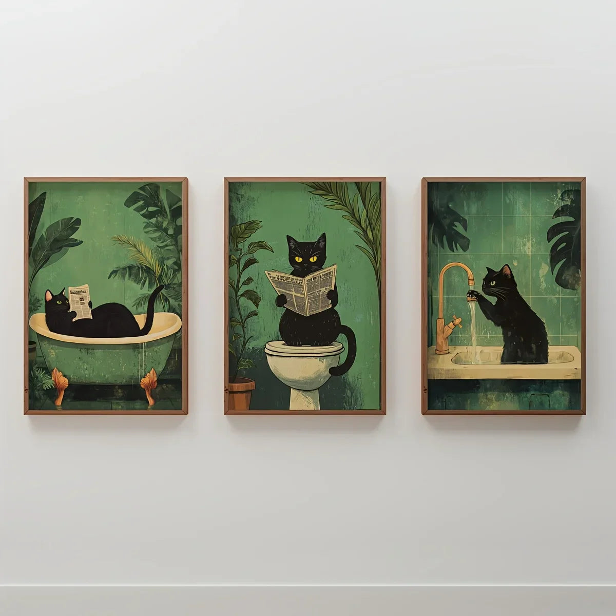 DecorBites™ 3-Piece Black Cat Bathroom Wall Art