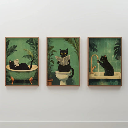 DecorBites™ 3-Piece Black Cat Bathroom Wall Art