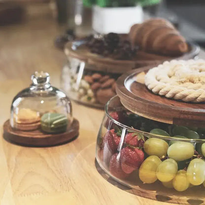 3 tier glass food storage containers with wood stand kitchen organizer