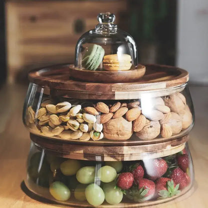 3 tier glass food storage containers with wood stand kitchen organizer