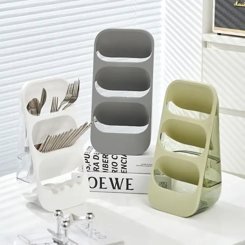 3-tier gray & sage green kitchen utensil organizer cutlery rack