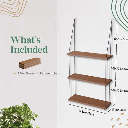 DecorBites™ 3-Tier Wooden Floating Shelf for Boho Decor