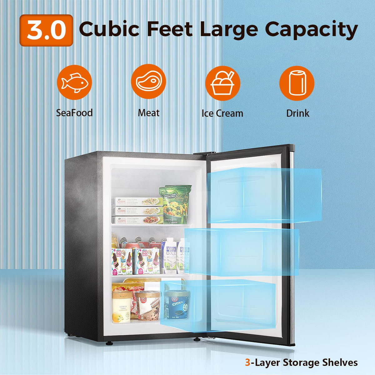 Kismile Upright Freezer,3.0 Cu.ft Mini Freezer with Reversible Single Door
