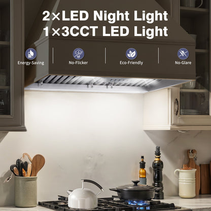 30" Range Hood Insert ,600 CFM Stainless Steel Kitchen Vent Hood with 4 Speeds 3CCT LED Lights - NX-19IS-30