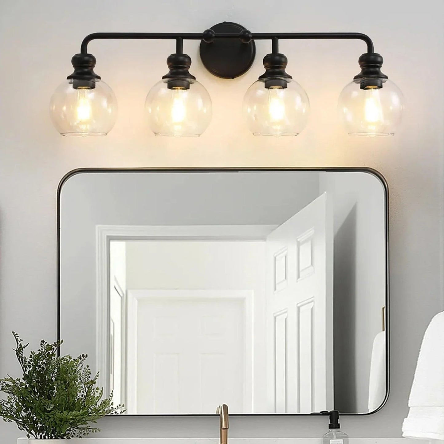 Irvine Black Modern Clear Glass 4-Light Vanity Light