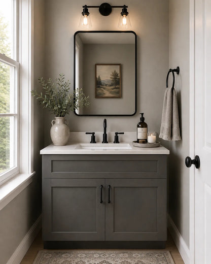 30 Inch Gray Stained Shaker Single Sink Bathroom Vanity
