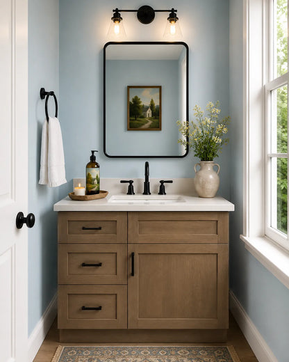 30 Inch Natural Shaker Single Sink Bathroom Vanity with Drawers on the Left