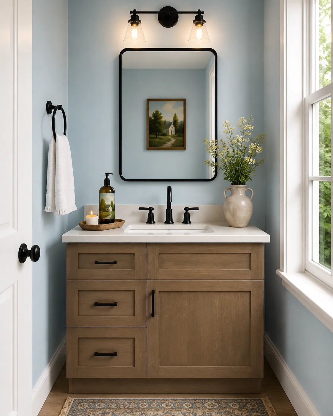 30 Inch Natural Shaker Single Sink Bathroom Vanity with Drawers on the Right