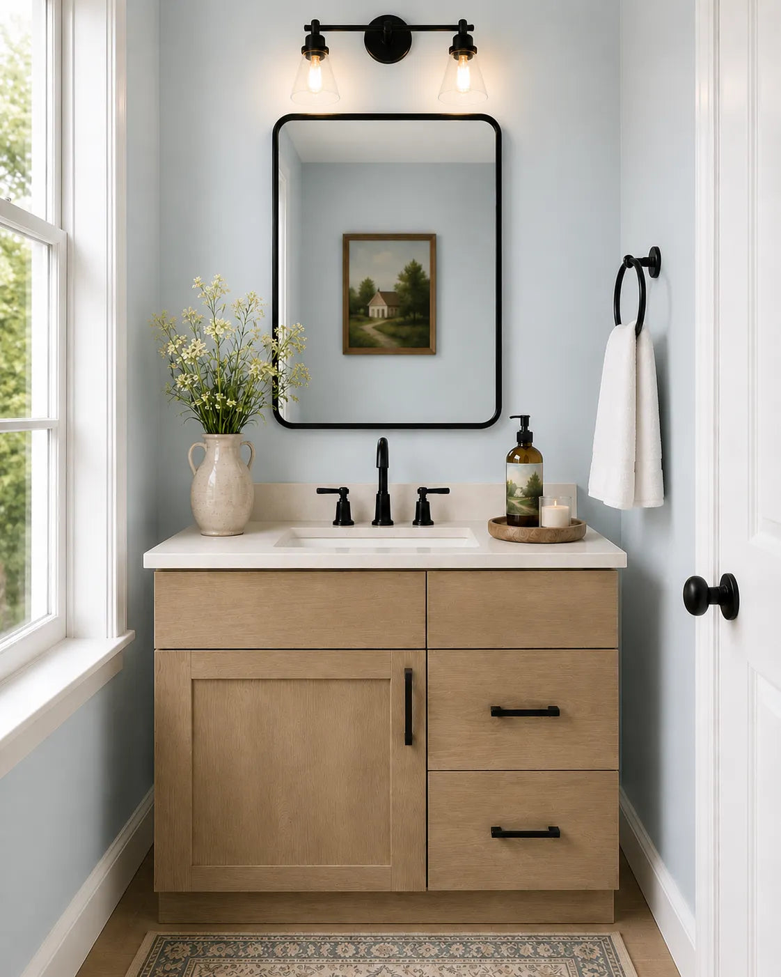 30 Inch Natural Shaker Single Sink Bathroom Vanity with Drawers on the Right