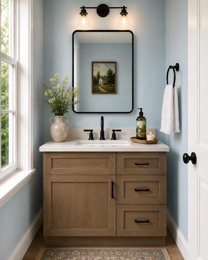 30 Inch Natural Shaker Single Sink Bathroom Vanity with Drawers on the Right