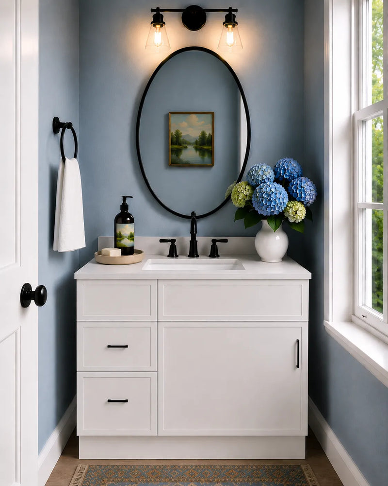 White Slim Shaker 30" Single Sink Bathroom Vanity with Drawers on the Left