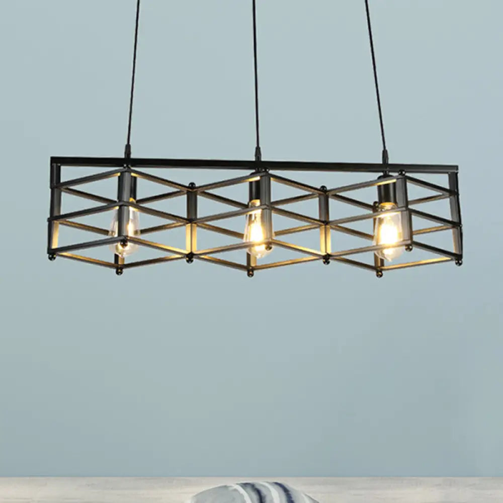 DecorBites™ 31.5"/32" Industrial Metal Island Lighting - 3-Light Dining Room Pendant with Cage Shade, Black