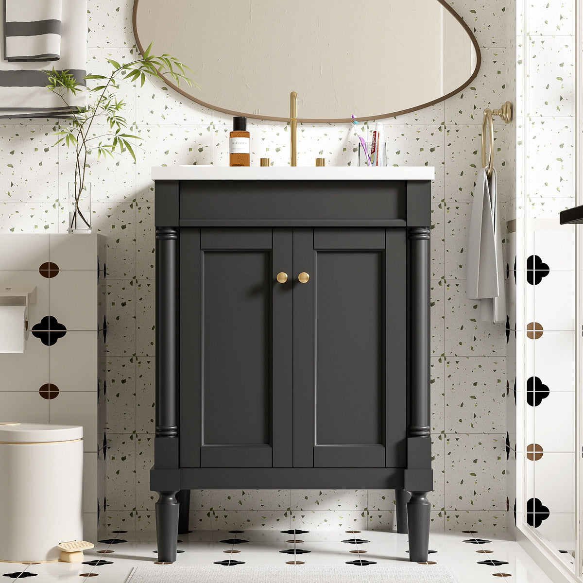 Bathroom Vanity With Top Sink, 2 Tier Storage Cabinet