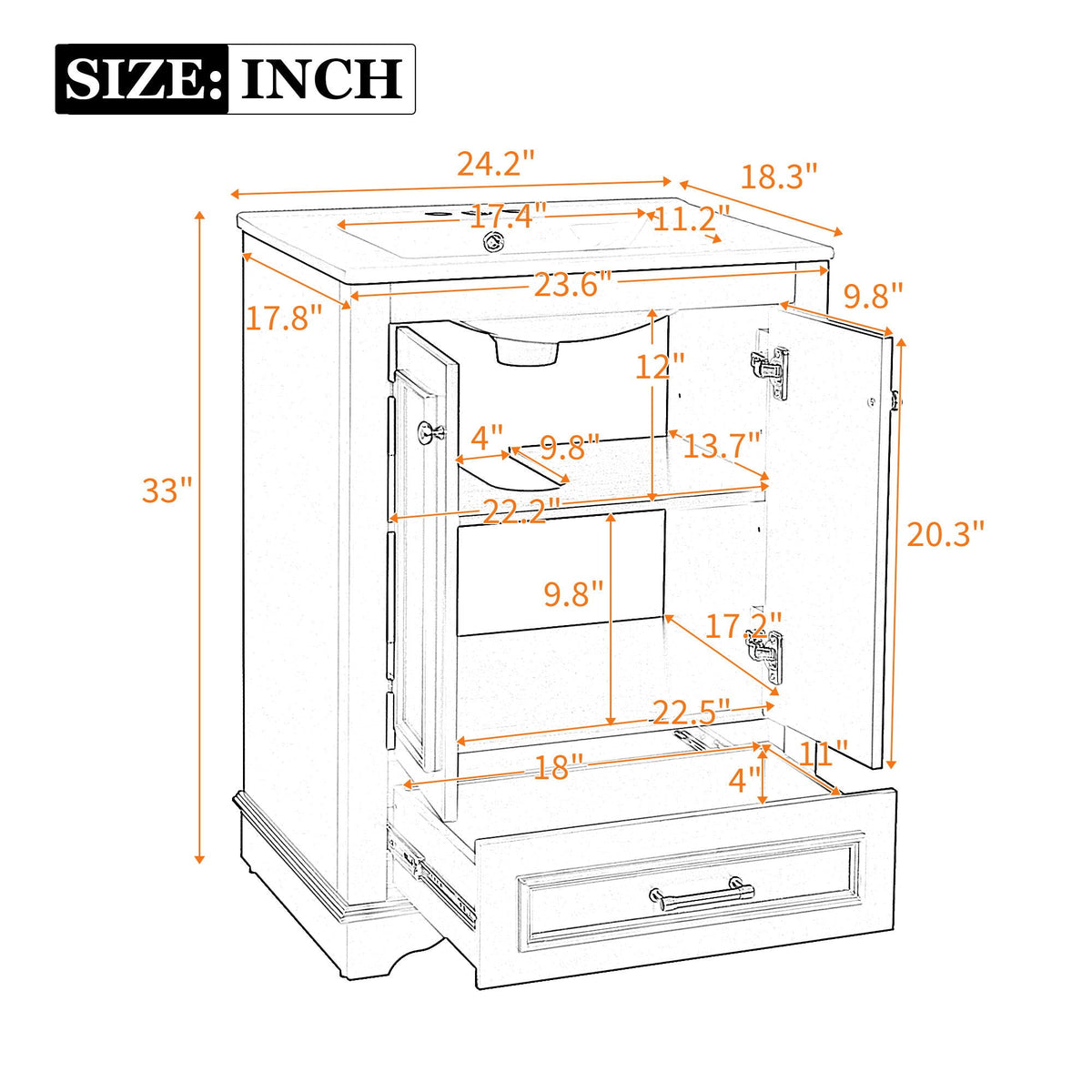 Bathroom Vanity With Ceramic Sink Combo, Modern Freestanding Storage Cabinet With Silver Handles