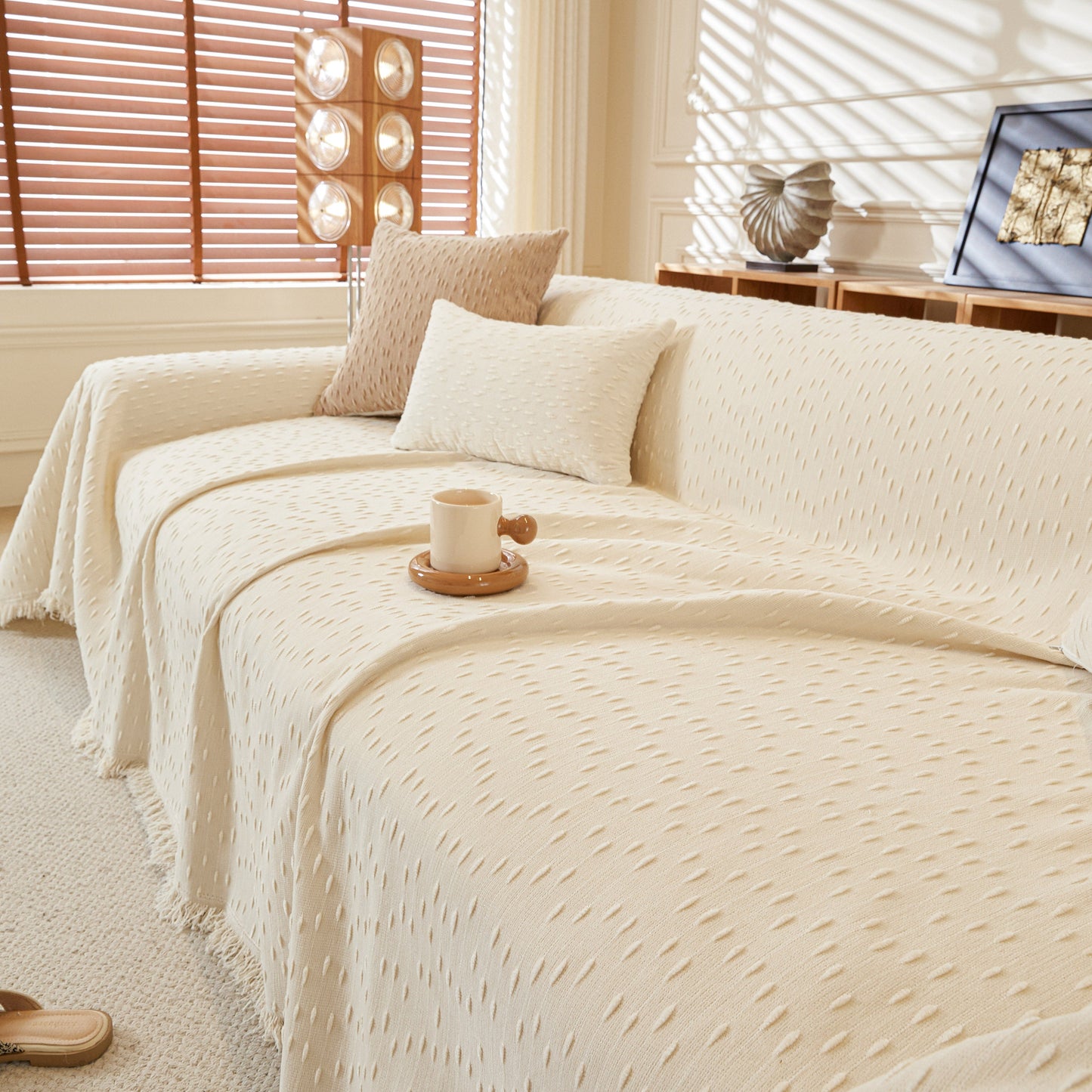 Textured Throw Blanket with 3D Dobby Weave, Minimalist Furniture Protector for Couch