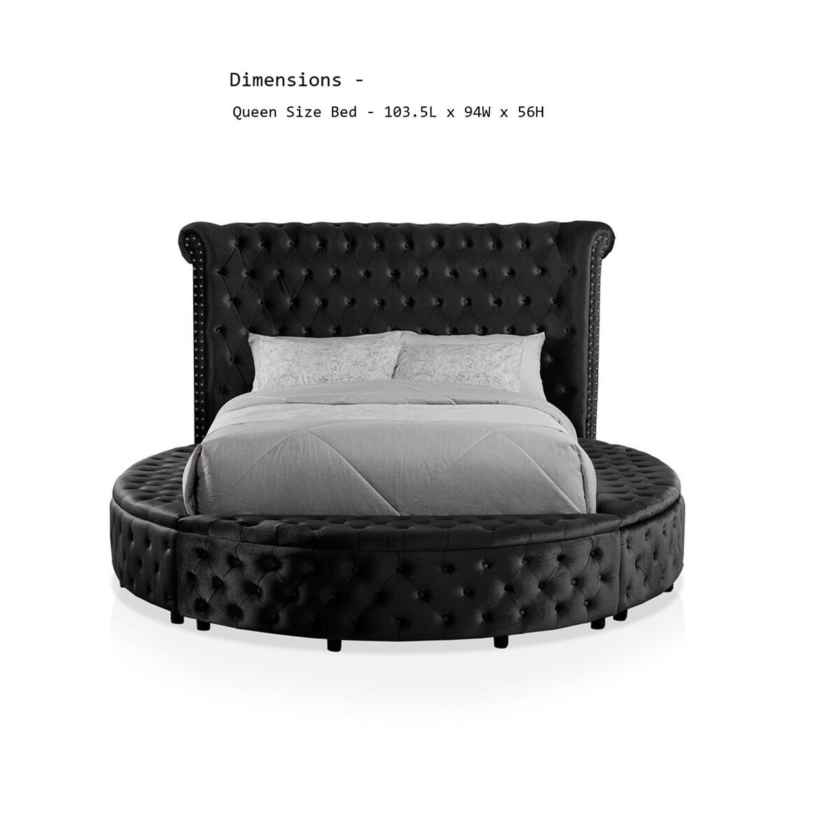 Glam Button Tufted Wingback Round Bed With Storage And USB Ports