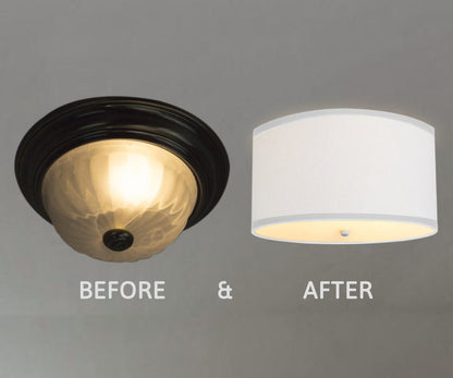 Moderne Flush Mount Conversion Kit 18"w White Linen Shallow Drum Lampshade
