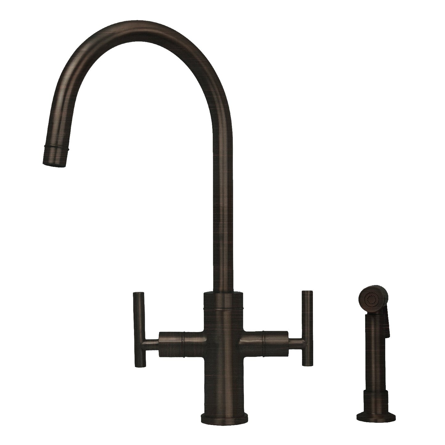 Two-Handle Copper Widespread Kitchen Faucet with Side Sprayer