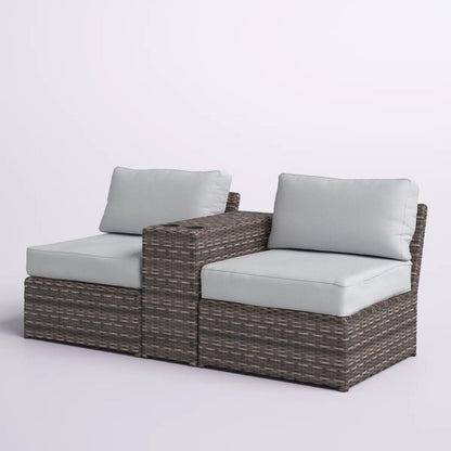 2 Person Wicker Conversation Set With Cushions, Weather Resistant