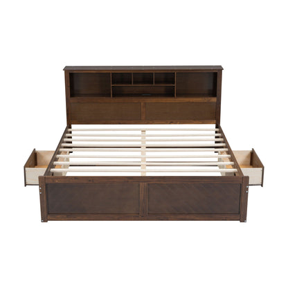 Platform Bed With Multi Storage Headboard, USB And Drawers