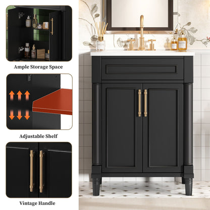 Bathroom Vanity With Integrated Sink, 2 Door Cabinet, Single Sink For Small To Medium Bathrooms