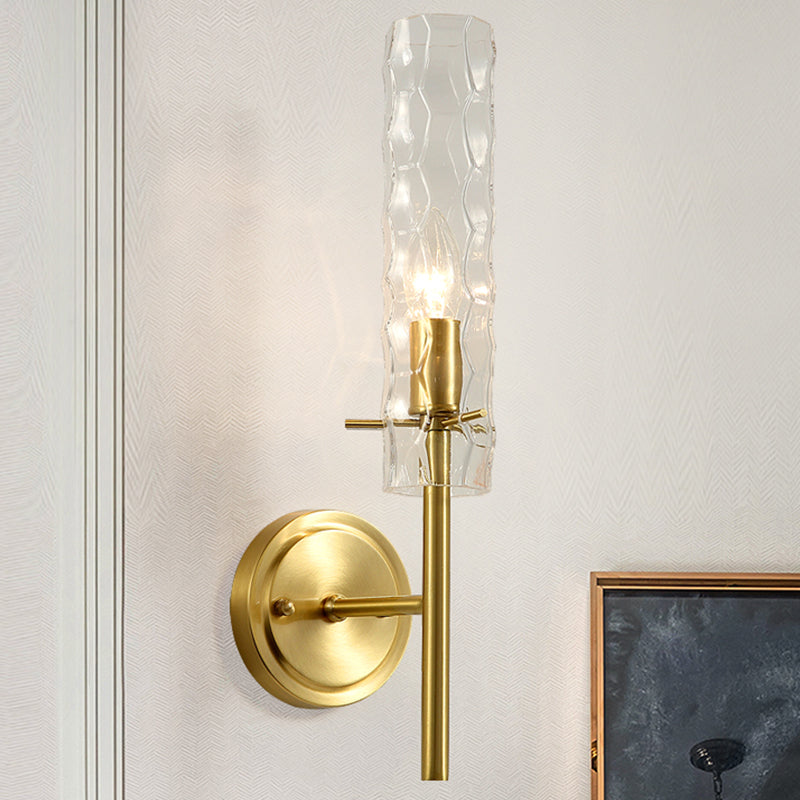 DecorBites™ Dimpled Blown Glass Cylinder Wall Sconce - Modern 1 Bulb Brass Light Fixture