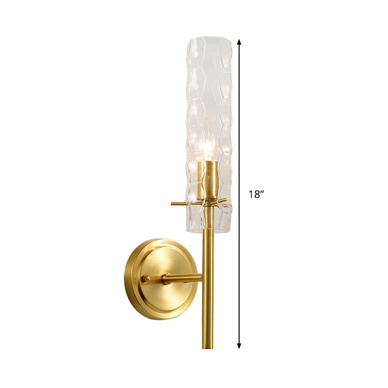DecorBites™ Dimpled Blown Glass Cylinder Wall Sconce - Modern 1 Bulb Brass Light Fixture