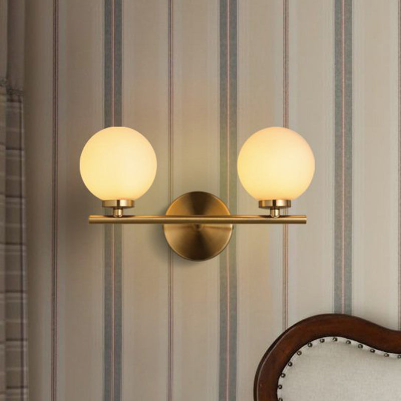 DecorBites™ Modern Gold Wall Sconce with Milky Glass Shade for Bedside Lighting - 2 Bulbs Included