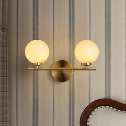 DecorBites™ Modern Gold Wall Sconce with Milky Glass Shade for Bedside Lighting - 2 Bulbs Included