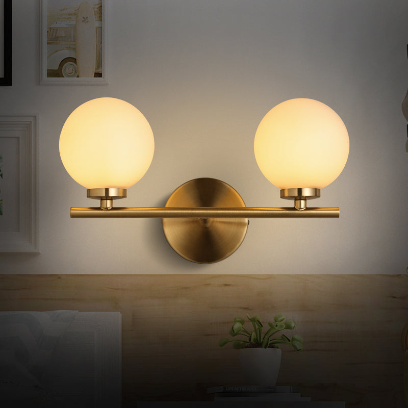 DecorBites™ Modern Gold Wall Sconce with Milky Glass Shade for Bedside Lighting - 2 Bulbs Included