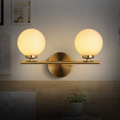 DecorBites™ Modern Gold Wall Sconce with Milky Glass Shade for Bedside Lighting - 2 Bulbs Included