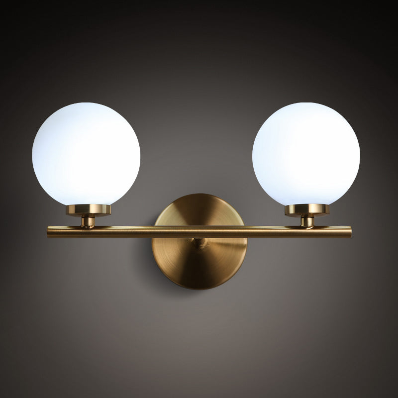 DecorBites™ Modern Gold Wall Sconce with Milky Glass Shade for Bedside Lighting - 2 Bulbs Included