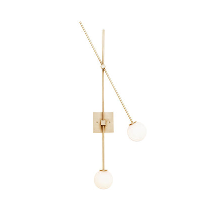 DecorBites™ Minimalist Opal Glass Bubble Wall Sconce with Metal Arm - 2 Bulb Light Fixture in Black/Gold