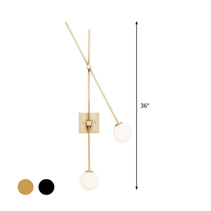 DecorBites™ Minimalist Opal Glass Bubble Wall Sconce with Metal Arm - 2 Bulb Light Fixture in Black/Gold