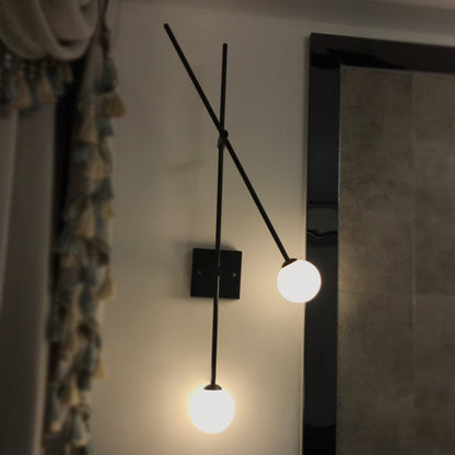 DecorBites™ Minimalist Opal Glass Bubble Wall Sconce with Metal Arm - 2 Bulb Light Fixture in Black/Gold