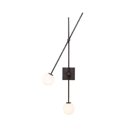 DecorBites™ Minimalist Opal Glass Bubble Wall Sconce with Metal Arm - 2 Bulb Light Fixture in Black/Gold