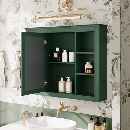 Wall Mounted Medicine Cabinet With Mirror, Storage Cabinet Featuring 6 Open Shelves And Adjustable Interior
