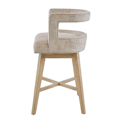 Design Swivel Counter Stool With Low Back Support Polyester And Solid Wood - Cream