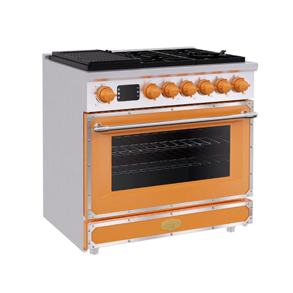 36 Inch Freestanding Custom Gas Range with 6 Sealed Burners Cooktop, Rapid Convection Oven, Natural Gas/LP Convertible - AK-G36N05A-1