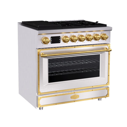 36 Inch Freestanding Custom Gas Range with 6 Sealed Burners Cooktop, Rapid Convection Oven, Natural Gas/LP Convertible - AK-G36N05A-1